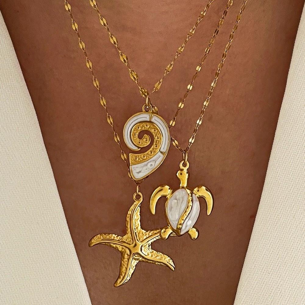 Ocean Elements Elegant Necklace Turtle Conch Design Collarbone Chain Daily Jewelry