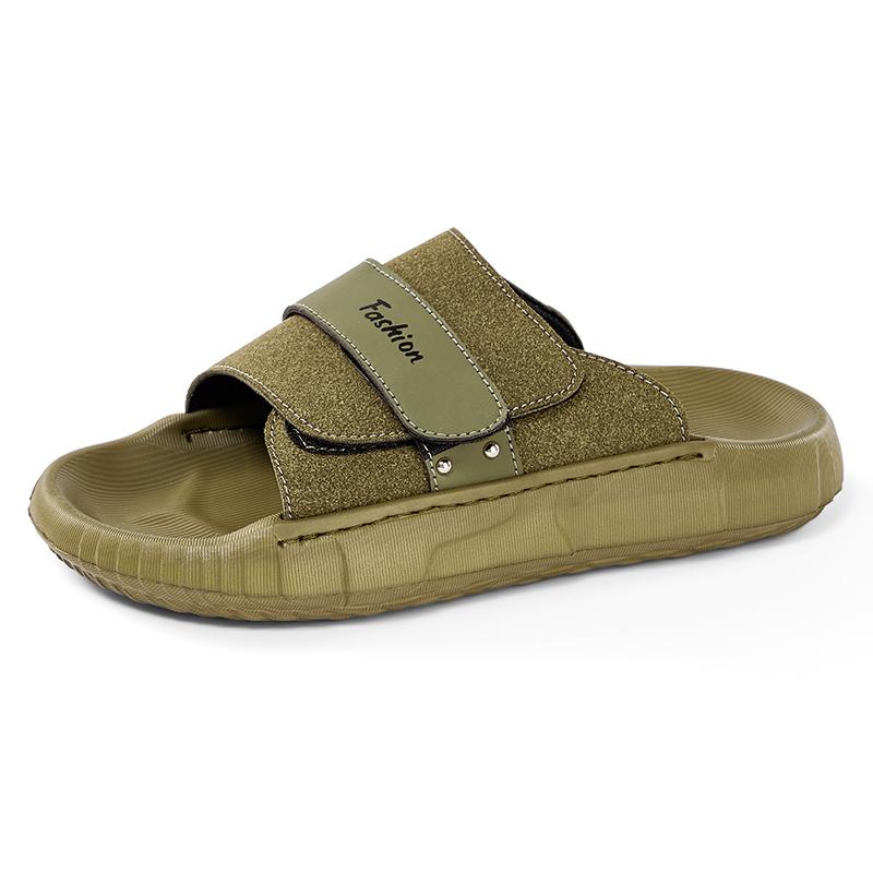 Men Slippers Wide Palm Outdoor Summer Black Flats Beach Shoes for Students Plus Size