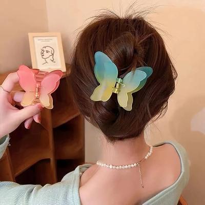 Women Hair Claws Clips Butterfly Hairpin Hair Clips Gradient Tie-Dye Colored  Styling Barrettes Hair Accessories