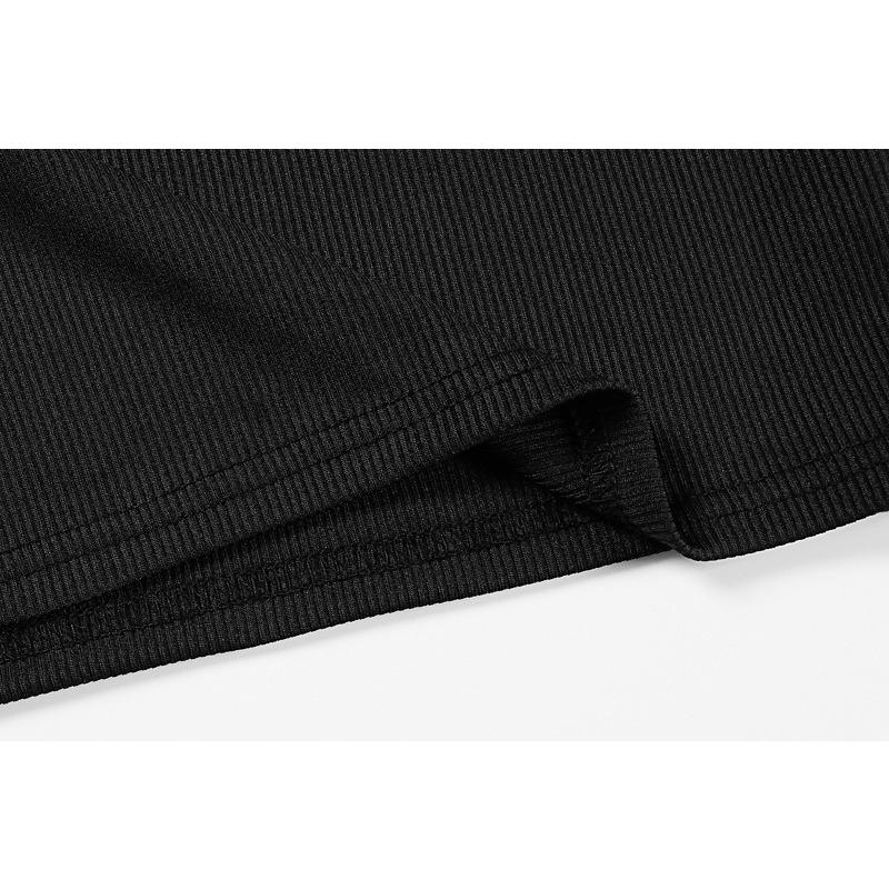Womens Black Ribbed Square Neck T Shirt With Rhinestone Detail Short Sleeve Slim Fit Casual Top