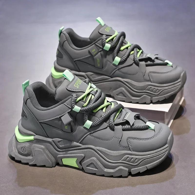 Men's Sneakers Thick Sole Height Increasing Breathable Casual Shoe for Men Trendy Thick Lace Vulcanized Shoes Male Hiking Shoes