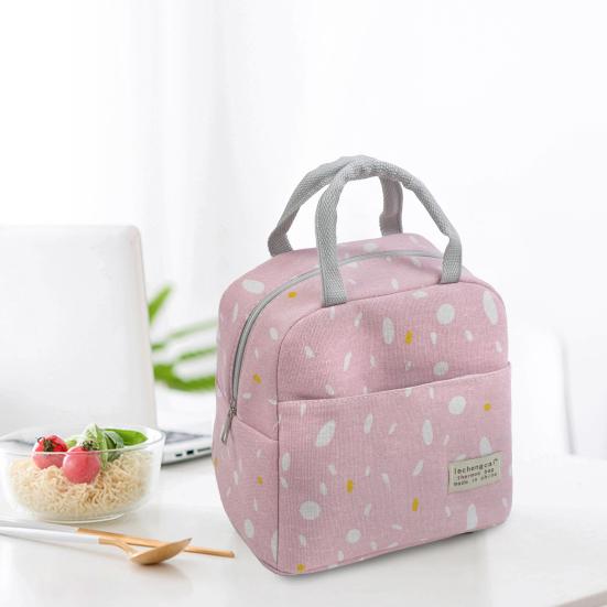 Insulated Lunch Bag Large Capacity Waterproof Foil Lining Rain Print Multi Pockets Leakproof Zipper Closure Portable Reusable
