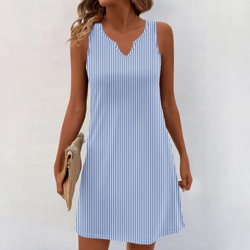 Women Summer Dresses V-Neck Print Sleeveless Sundress Casual Dress