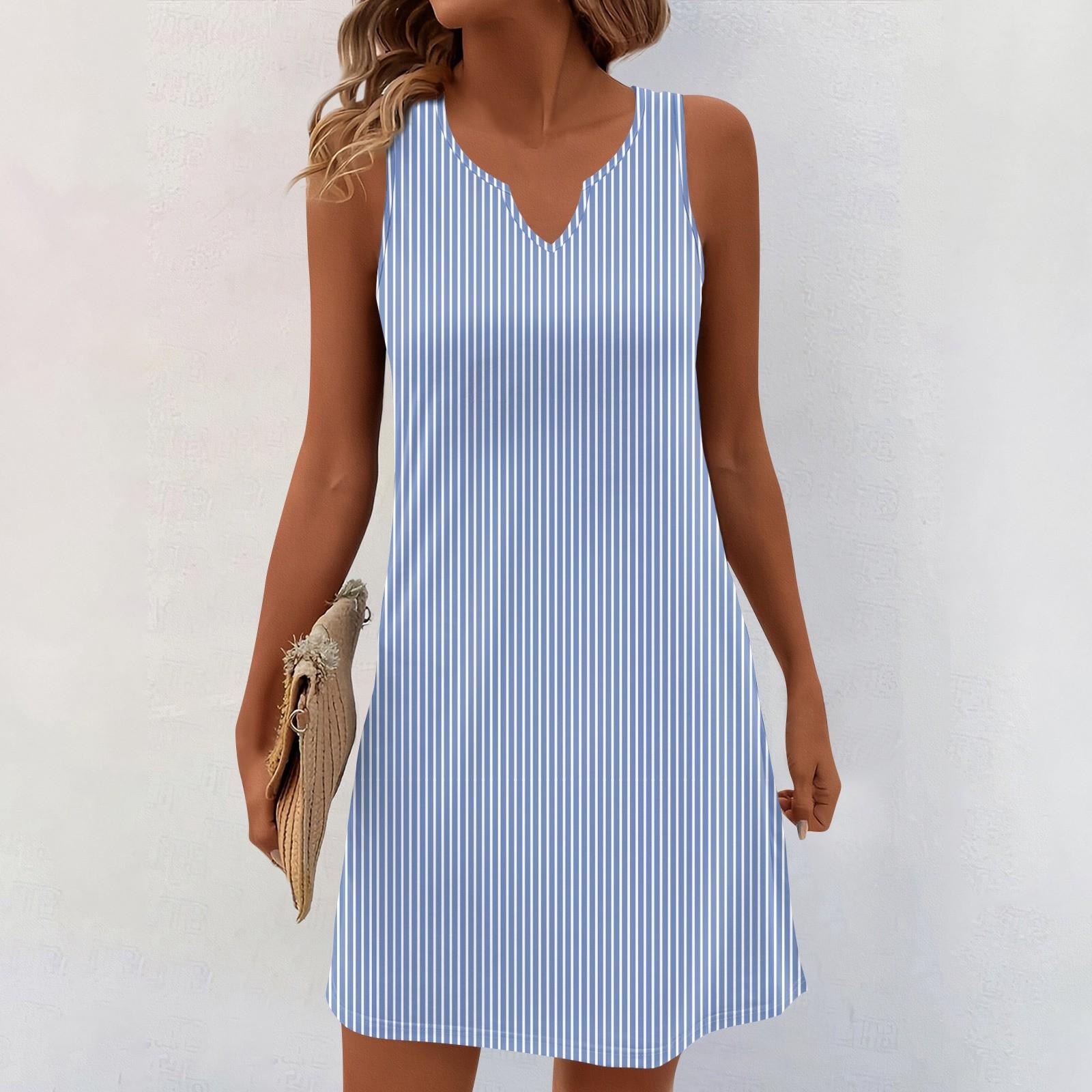 

Женские летние платья с V-образным вырезом и принтом без рукавов Сарафан Повседневное платье M