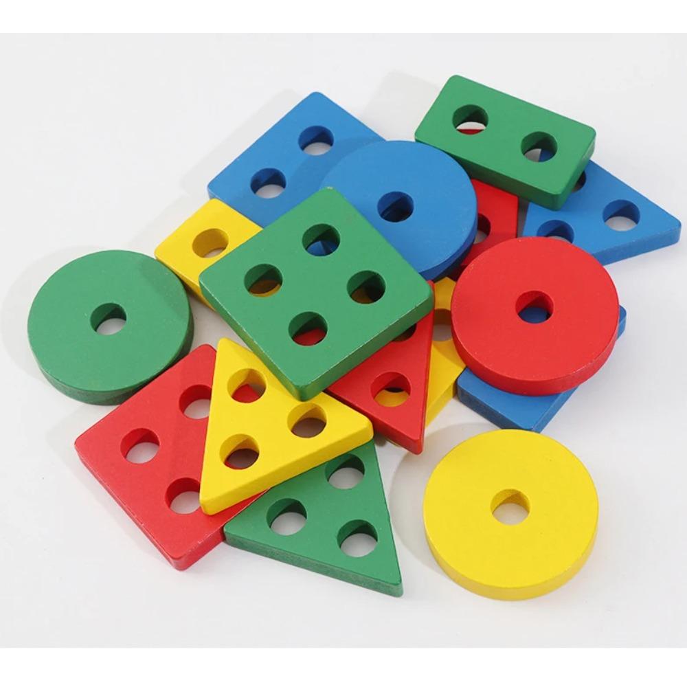 Wooden Montessori Toy Building Blocks Learning Educational Toys for Children Colorful Shapes Early Learning Kids Puzzle Toys
