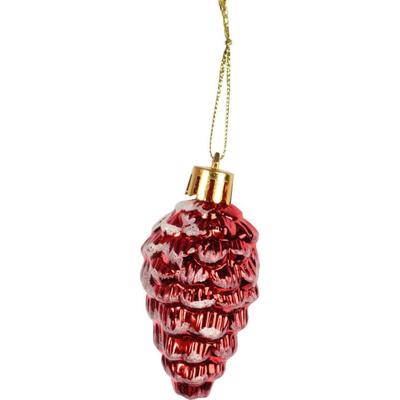 Red Plastic Cone-Shaped Baubles with Glitter 6 Cm - Set of 6