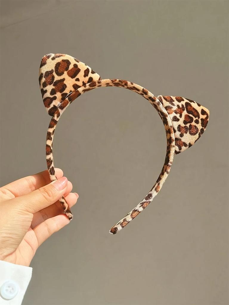 Chic Leopard Print Cat Ear Headband - Cute Vintage Style Fabric Hair Accessory For  Cosplay Or Women Perfect for Daily Wear