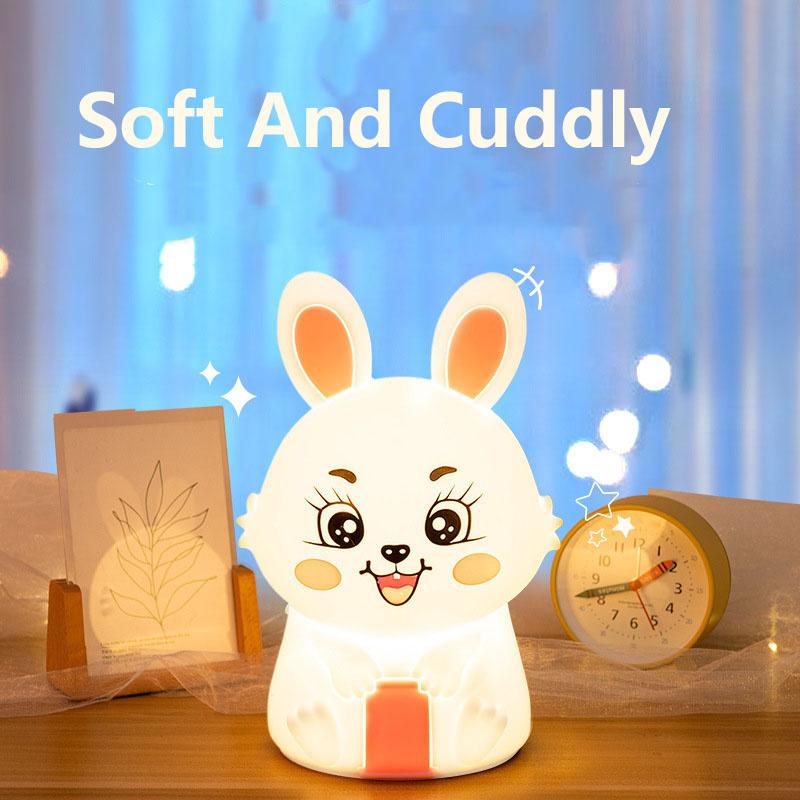 Nowa Śliczna Lampka Nocna Sterowana Pilotem Królik Silikonowa Lampka Nocna Redukująca Stres Lampka Nocna do Sypialni Prezent na Urodziny Prezent na Walentynki