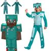 Minecraft Steve Rüstung Kinder Cosplay Kostüm Jumpsuit für Jungen und Mädchen Perfekt für Halloween und Verkleidungsveranstaltungen