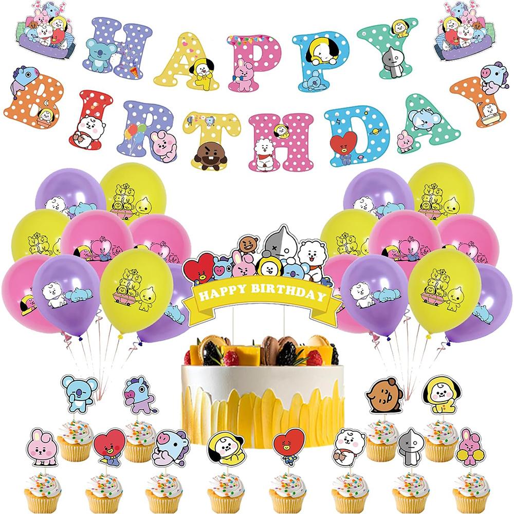 32ks BTS Party Supplies Set Obsahuje Banner Toppery na Dort Balónky pro Fandy