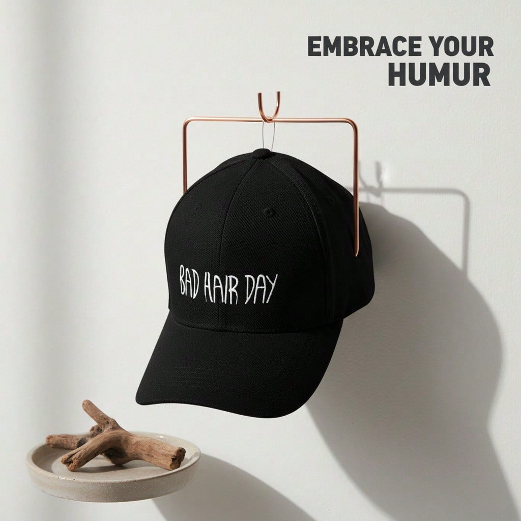 [Black Baseball Cap] Letter "BAD HAIR DAY" Print Polyester Adjustable Breathable Casual Streetwear Daily Wear Baseball Hat - Dad Cap