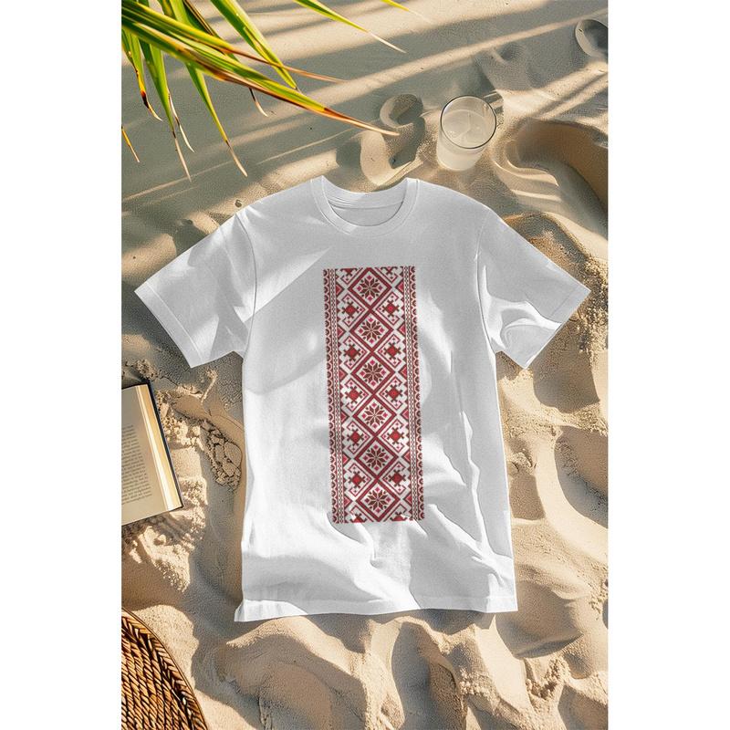Unisex T-Shirt Featuring A Traditional Ukrainian Vyshyvanka Design, Perfect As A Gift For
