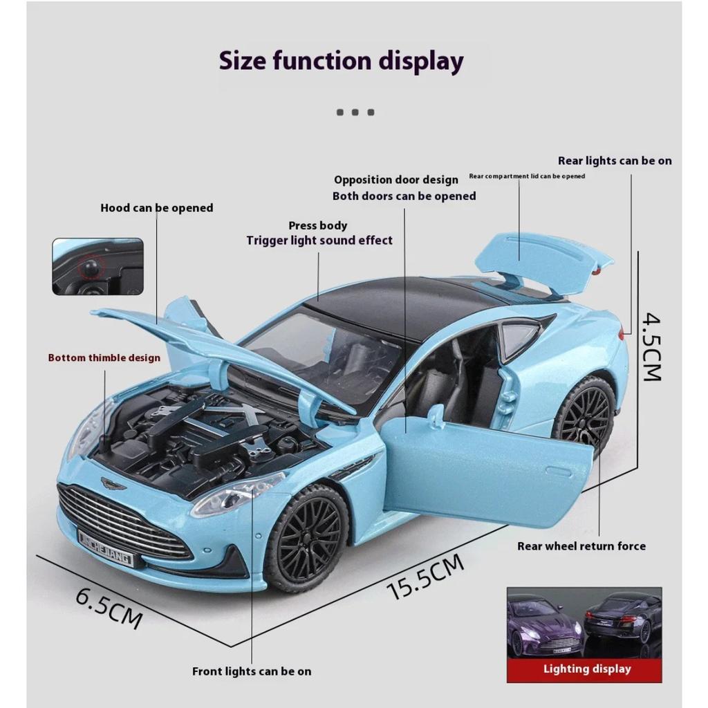Boxed 1/32 Martin DB12 Alloy Car Model, Children's Toy Car with Sound and Lights, Holiday Gifts, Boys' Gaming Vehicle