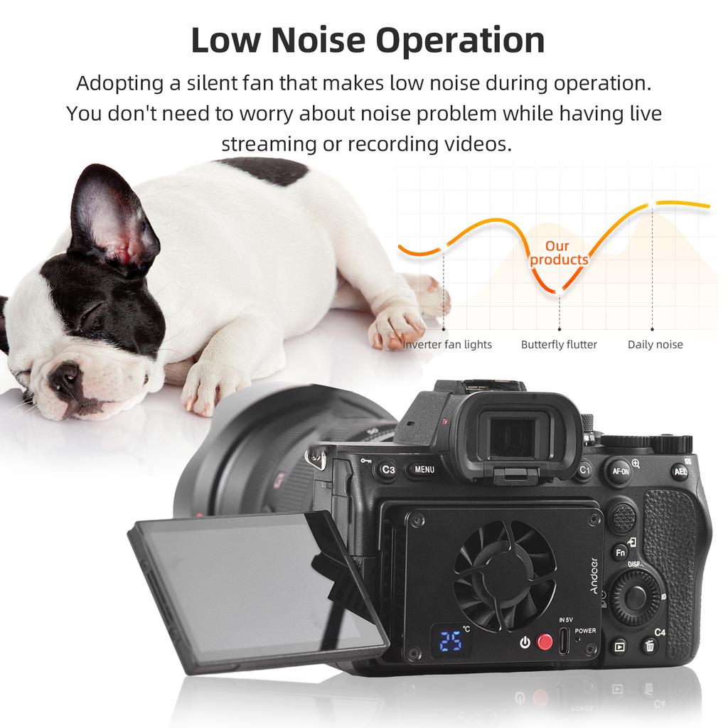 Andoer FS-04A Wentylator chłodzący kamerę Zewnętrzny układ chłodzenia z regulacją temperatury Wyświetlacz OLED 4szt