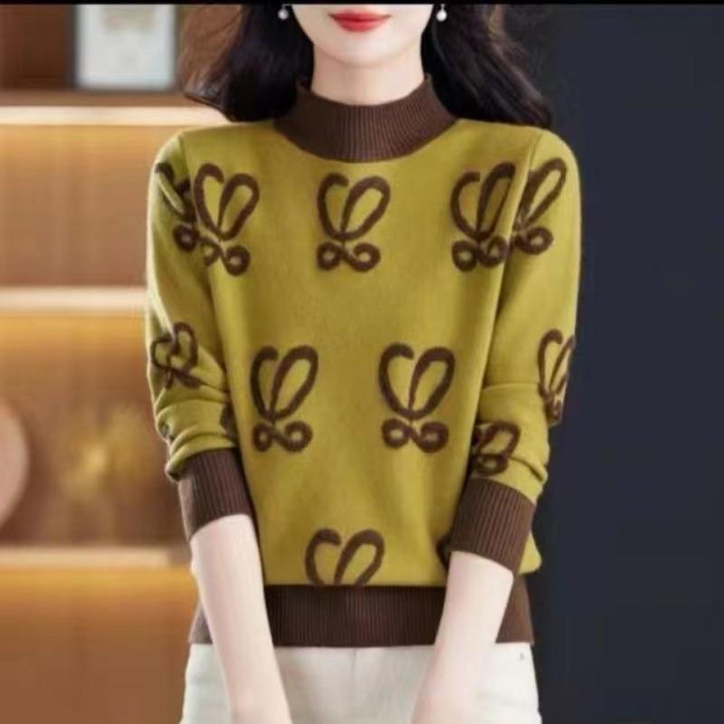 Women's Autumn and Winter Fashionable Casual Half-turtleneck Pullover Sweater, Base Knit Sweater, Loose and Slim Pullover