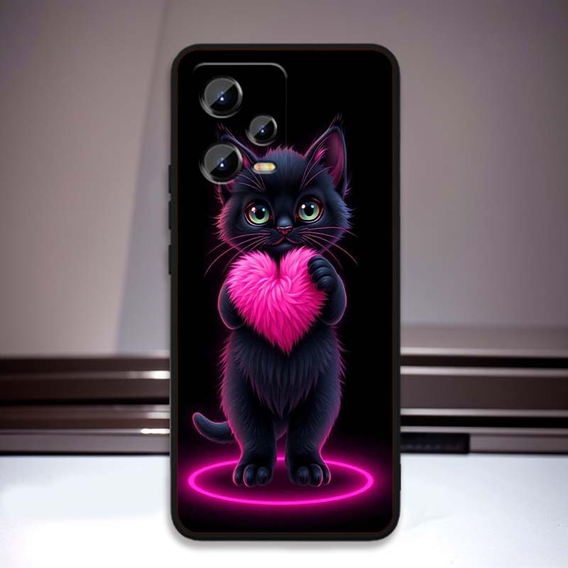 Anime cartoon cat illustration For Xiaomi Redmi Note 15 14 13 12 12S 11E 11 11S Pro Plus 4G 5G Black Soft TPU Phone Case