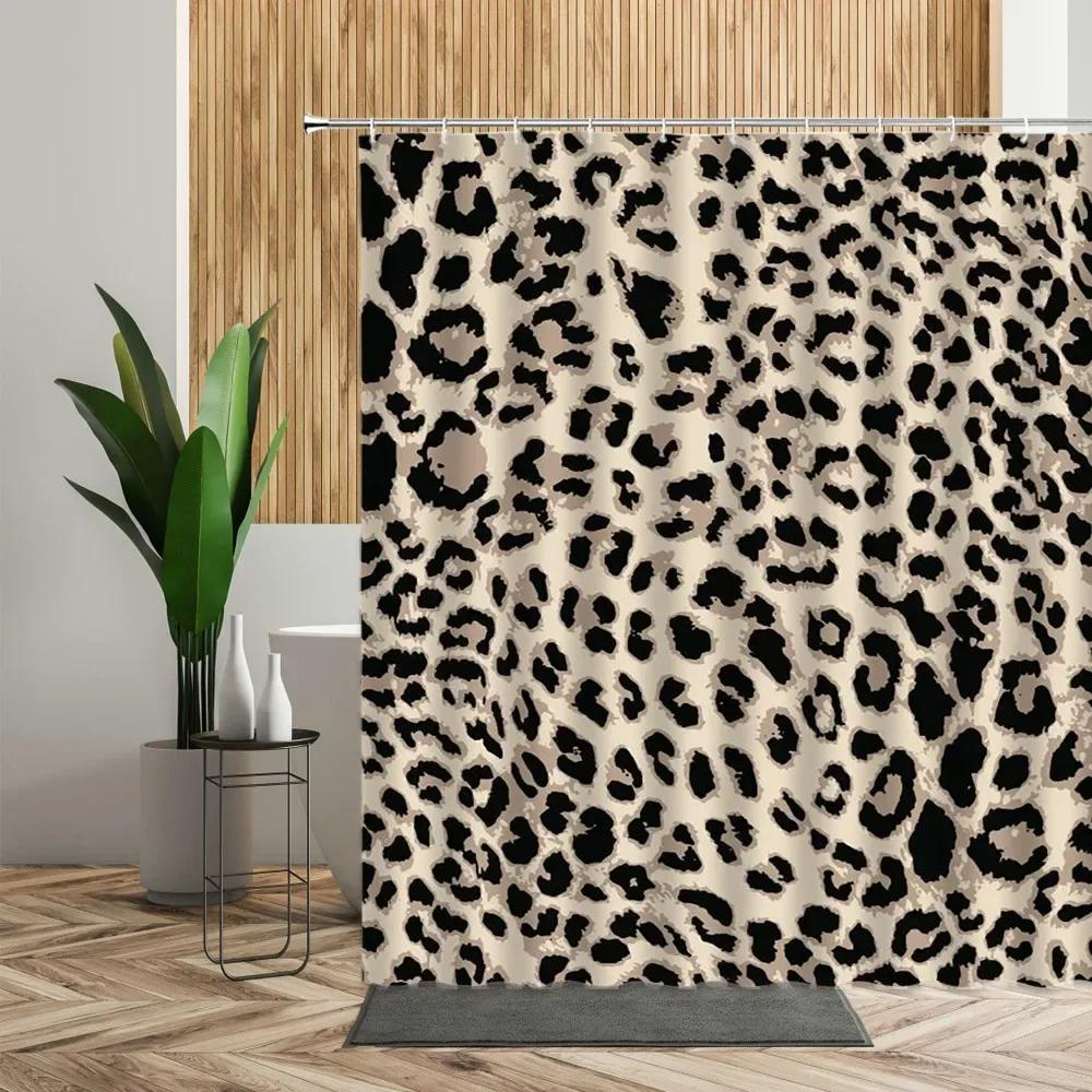 

Brown Leopard Printed Shower Curtain Bathroom Curtains Waterproof Fabric Home Partition Screen Living Room Bathtub Curtains Sets W60H190(CM)-1 Pcs