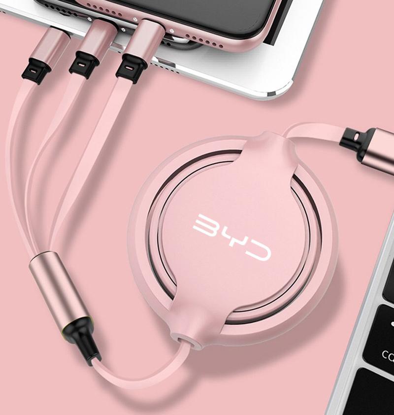 Car 100w Fast Charging Data Cable Scalable 3 In 1 Phone Charger Type C for BYD Tang F3 E6 Atto Yuan Plus Song Max G3 Accessories