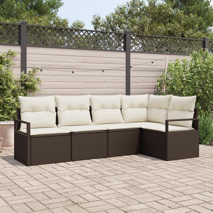 VidaXL Ensemble de Canapés de Jardin 5 Pièces avec Coussins Bruns en Poly Rotin 3346378