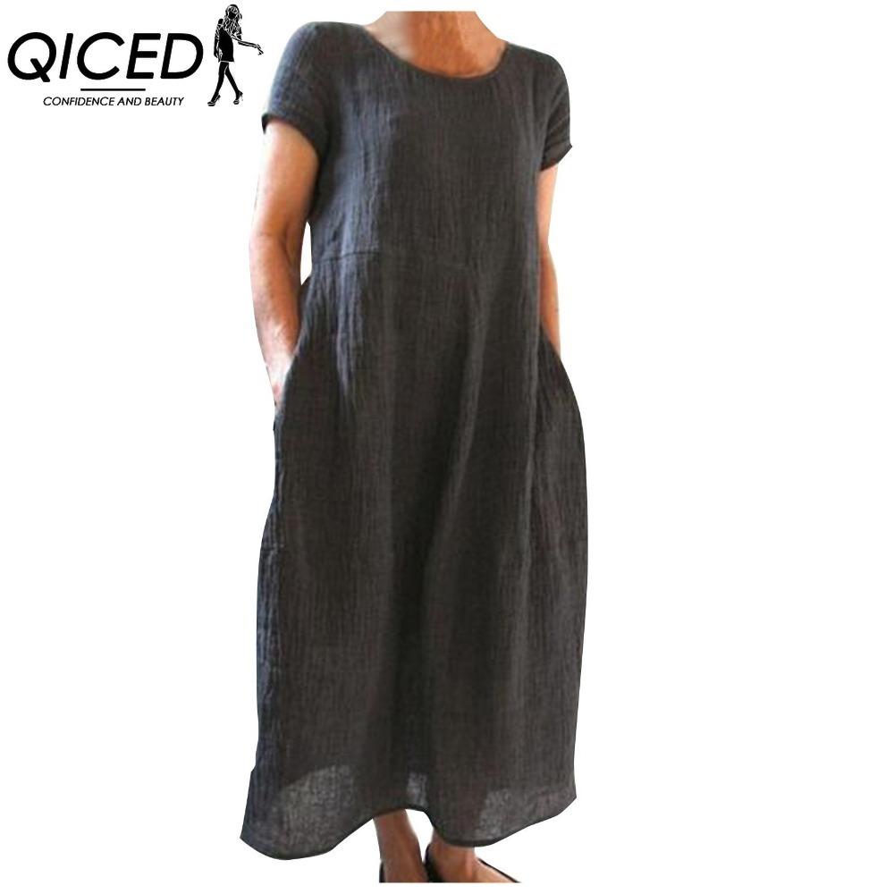 QICED Dámská móda Léto Jaro Jednobarevný potisk Neformální šaty s krátkým rukávem do O-výstřihu a vysokým pasem