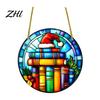 Acrylic Santa Claus Pendants Stained Glass Style Christmas Hanging Pendant, Plants Ornaments with Lanyard Double Sided Printed Xmas for Tree