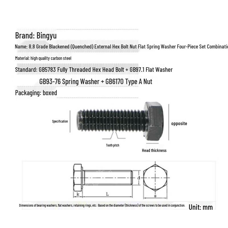 Bingyu 8.8 Grade Black Hex Bolt & Washer Set