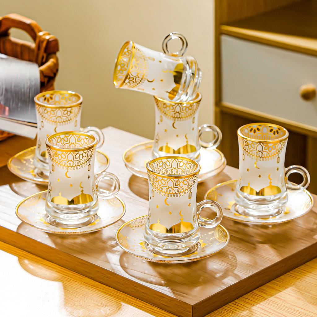 Set de 6 Mini Tasses à Café Transparentes Style Européen Tasse Luxe Léger Tasse à Thé de l'Après-midi Service à Boire pour la Maison