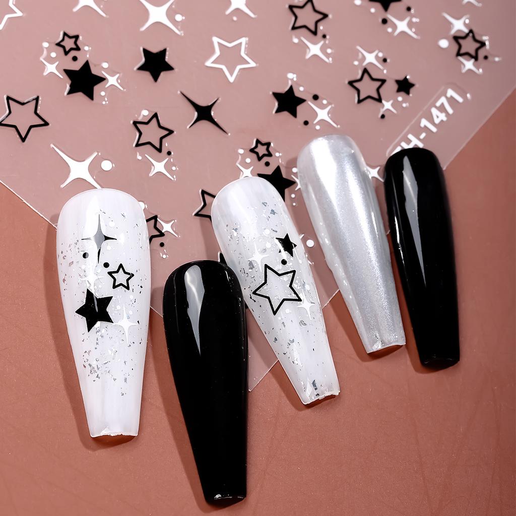 1pc/3pcs Black White 3D Star Nail Art Sticker Pentagram Self-Adhesive Decals Sliders for Nails DIY Manicure Decoration