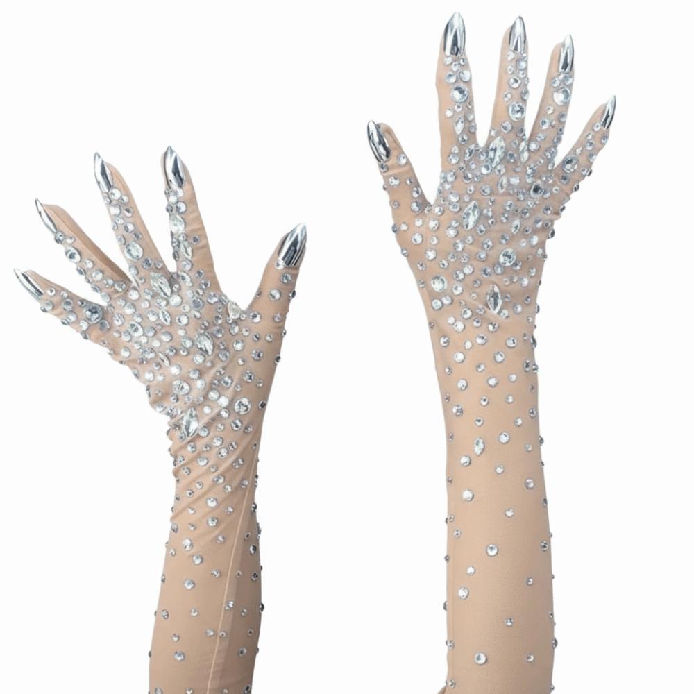Lyxiga Kristallnätshandskar Långa Genomskinliga Handskar Dansare Sångare Scenkläder Accessoarer