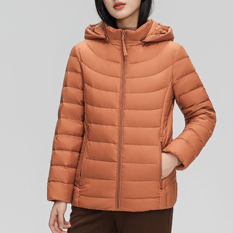 Women's 90% White Duck Down Simple Solid Color Hooded Detachable Lightweight Down Jacket