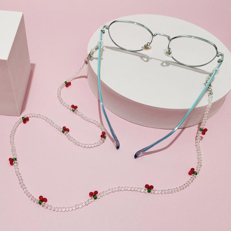 Retro Cherry Eyeglasses Chain Sophisticated Sunglasses Lanyard Accessory With Pearls And Cherry Embellishments