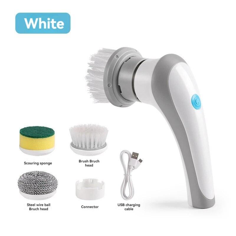 

Ручная щетка для чистки, бытовая многофункциональная электрическая щетка, инструмент для чистки кухни и ванной комнаты белый