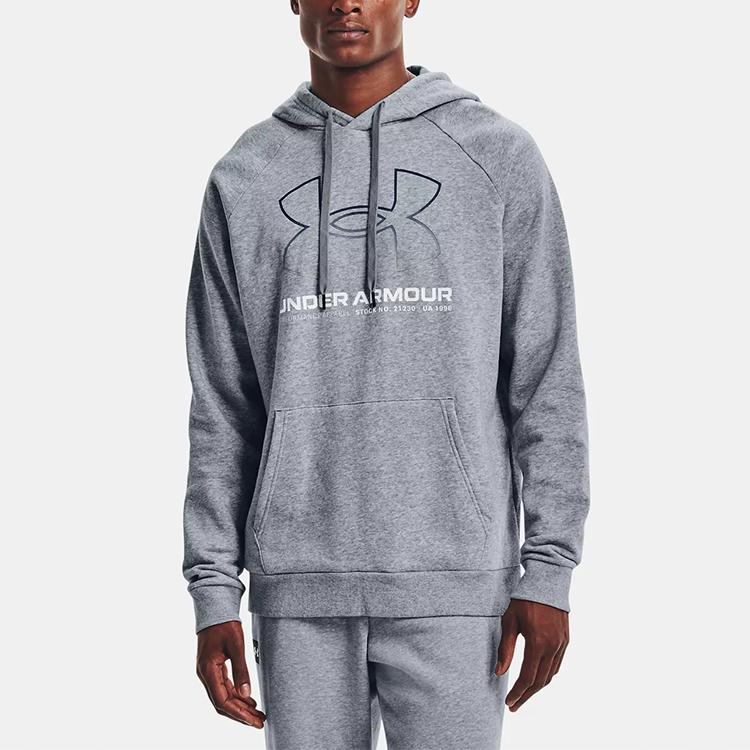 Under Armour Project Rock Rival Lock Up Logo Printed Training Hoodie Men hoodies Gray 1366724-035