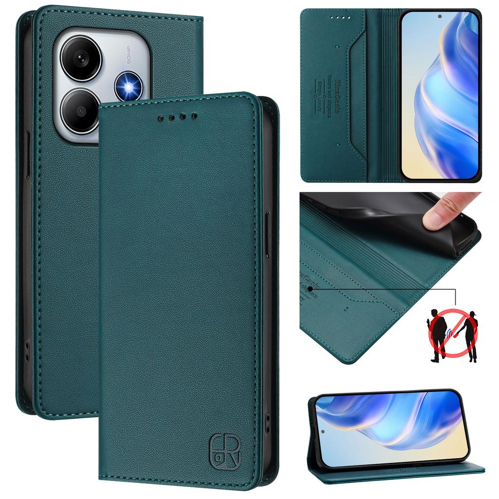 RFID-Blockierende Luxus-Leder-Klapphülle mit Kartenfach für Xiaomi Redmi Note 15 Pro/15, Note 14 Pro/S/14, Note 10, 9 Pro/T