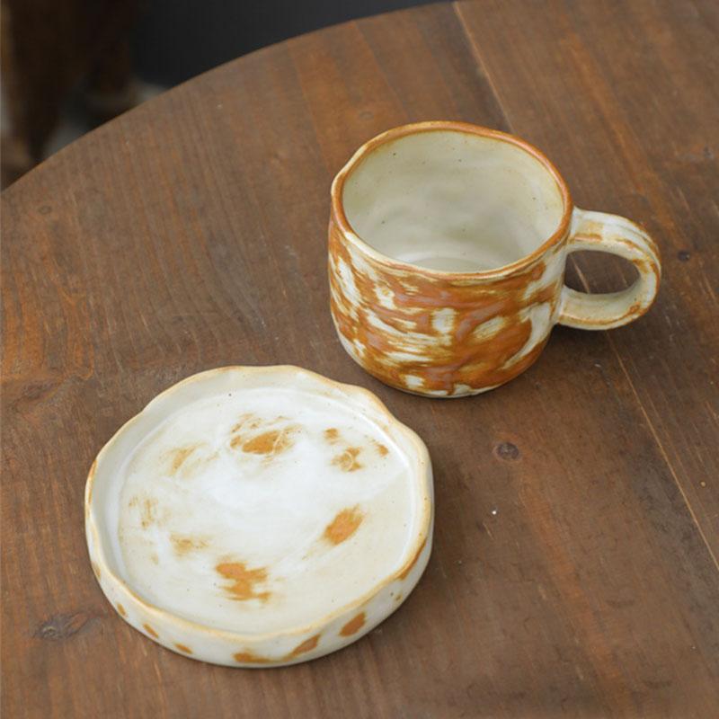 Japanese Ceramic Coffee Mug Saucer Vintage Stoneware Breakfast Oat Mug Creative Afternoon Camellia Flower Tea Cup Home Water Cup