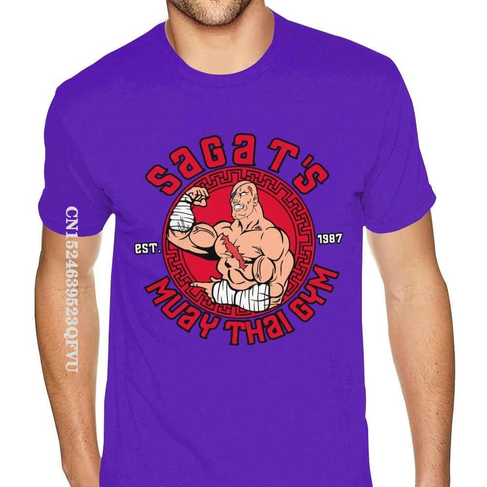 80s Sagat Muay Thai Gym Shirt Oversized Anime Tshirt Men HipHop Print Cotton Male's Harajuku Black T-Shirts Camisa Streetwear
