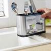 Porta utensili in acciaio inossidabile con più scomparti e design drenante per piano cucina, contenitore per posate