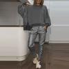 2 Pcs/Set Spring Sweatshirt Pants Suit Slit Hem Long Sleeves O Neck Top