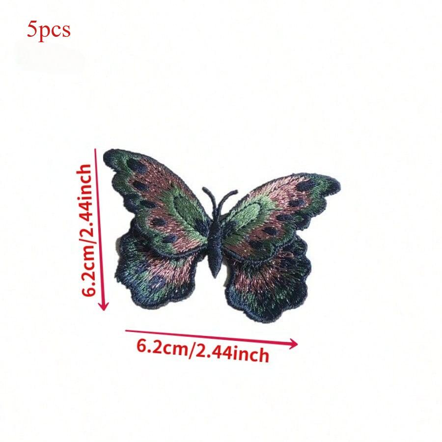 5pcs/set Colorful Butterfly Embroidery Cloth Sticker Double Layer Water-Soluble Embroidery Patch Clothes Skirt Shoes Hat Decoration Accessories DIY