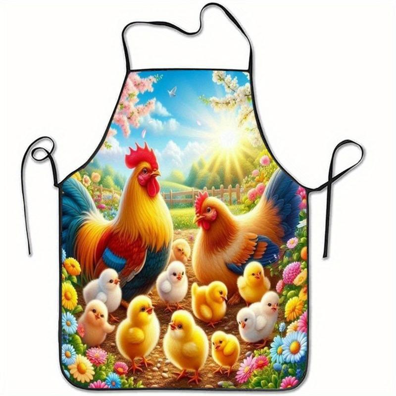 A Countryside Chicken Print Apron for Easter - Suitable for Family Gatherings, Home Cooking, Baking Pastries, Rural Work, Handmade Creations, And Dini