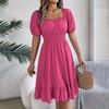 Women A-line Dress Elegant Square Neck A-line Midi Dress with Ruffle Patchwork Detail for Women High Waist Pleated for Dating