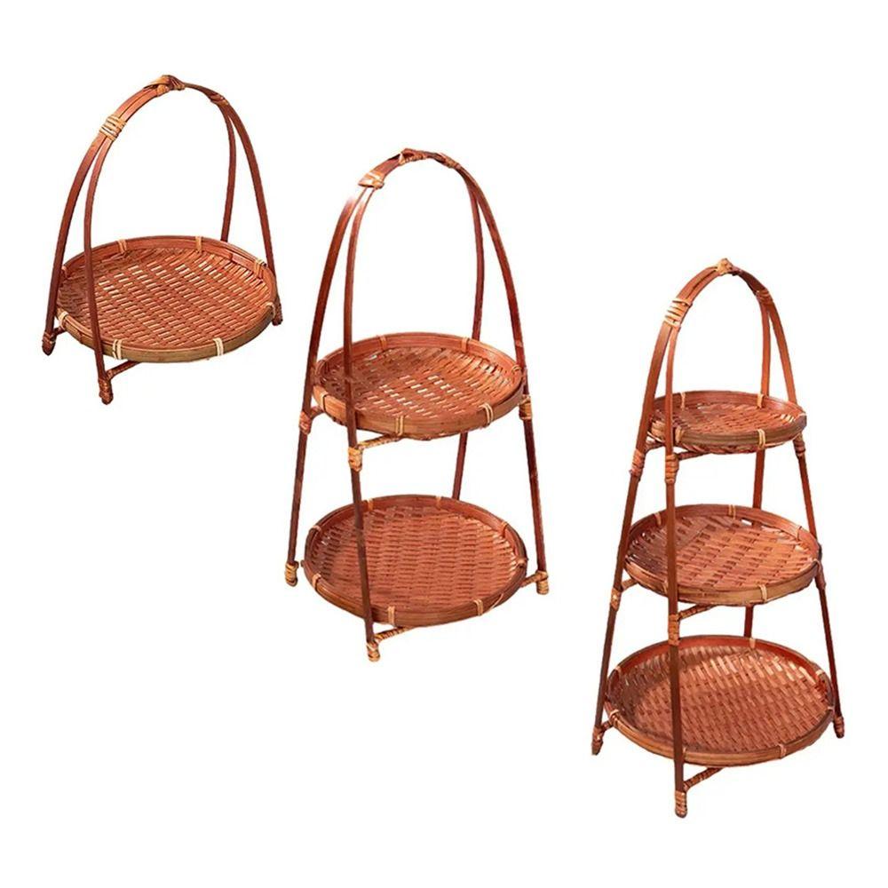 1Pcs Fruit Food Vegetable Bamboo Woven Basket 1/2/3 Layers Standing Tray Storage Basket  For Kitchen