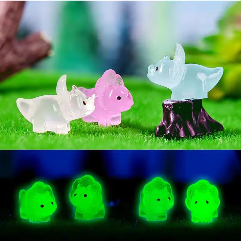 10-300pcs Noctilucent Luminous Dinosaur Resin Triceratops Moss Micro Landscape Figurines Fairy Garden Decoration Home Decor Gift