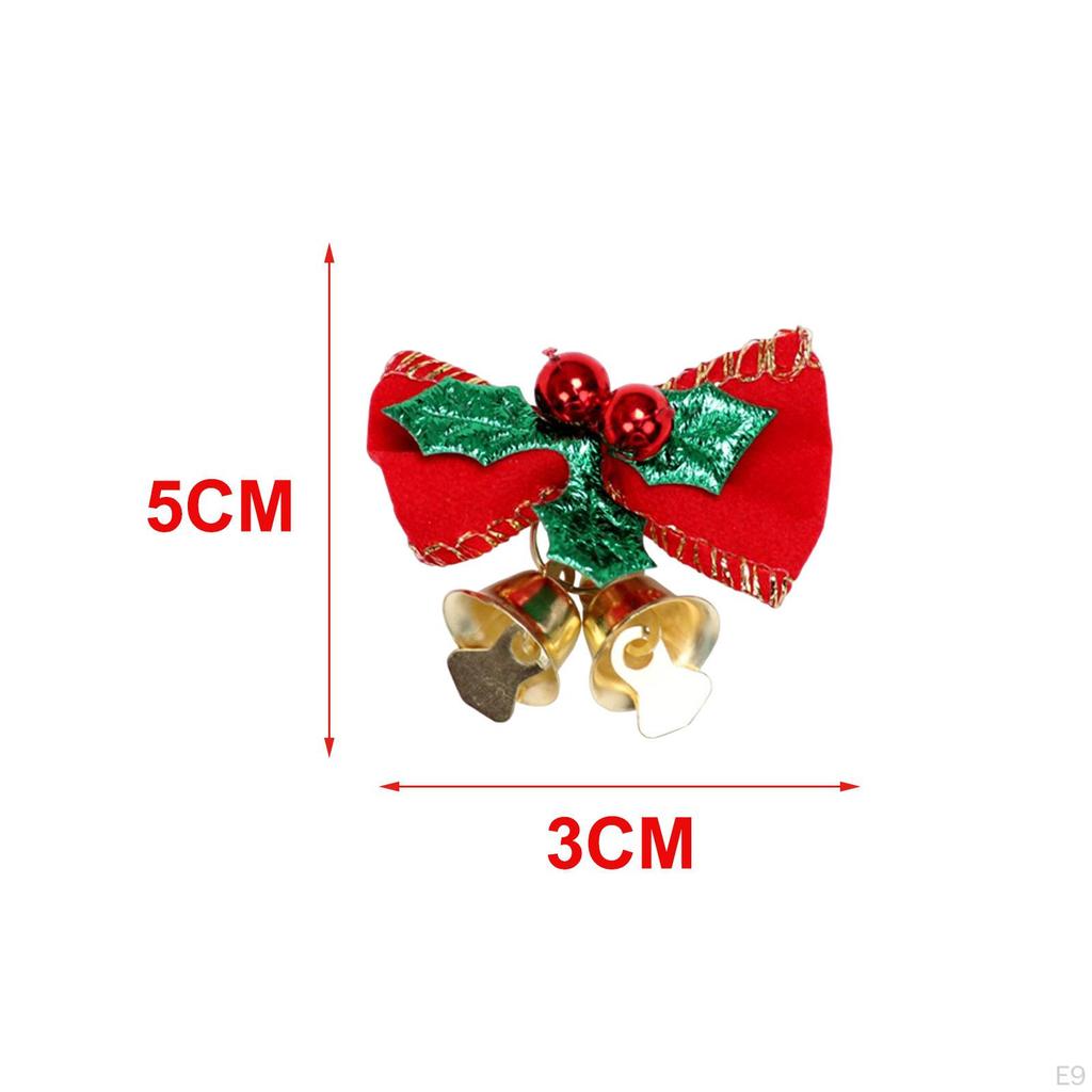 4Pcs Christmas Bow Bell Supplies Glitter Pendant Crafts Topper Charm Xmas Tree Hanging Decorations