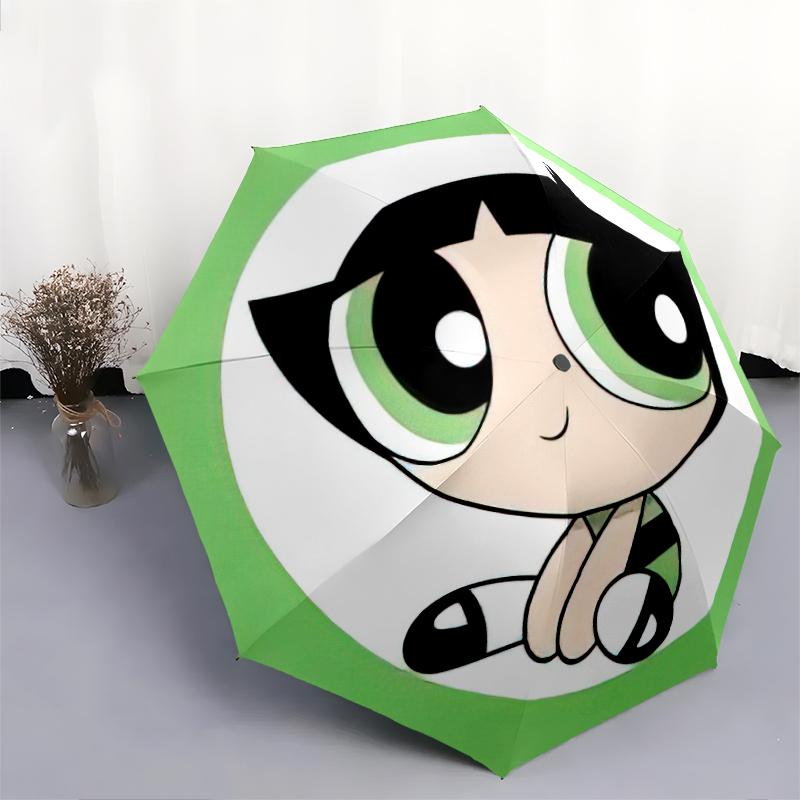 1PC The Powerpuff Girls Umbrella Portable Folding Umbrella Iron Frame Hole Bone Structure Outdoor Home Umbrella A1
