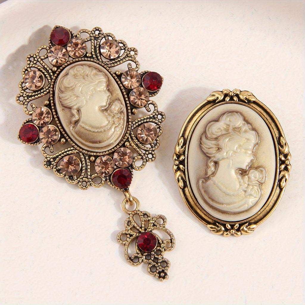 Two-Piece Set Bohemian Luxury Palace Style Embossed Beauty Head Ladies Brooch Suitable for Banquets, Weddings And Daily Wear