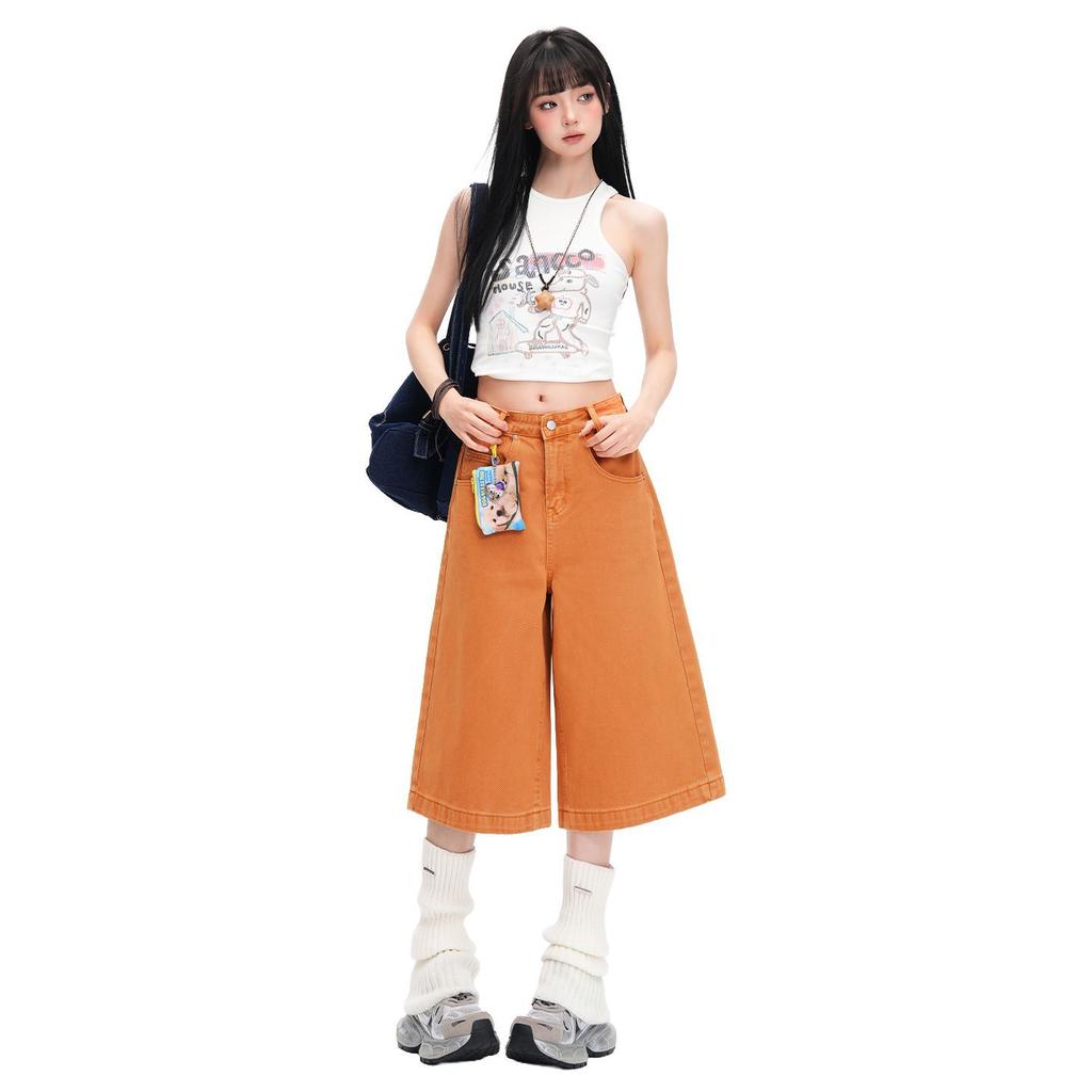 Fashion Spring Summer Vintage Loose Straight Stylish Wide Leg Cropped Capri Denim Pants For Women Trendy Versatile Slimming AllMatch Daily Trousers