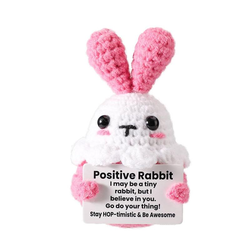 Crochet Rabbit Doll Ornament Home Room Decoration Handmade Knitted Positive Energy Bunny Doll With Card Christmas Party Gifts
