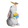 Outdoor Solar Rabbit Statue with LED Light Garden Waterproof Resin Butterfly Bunny Figurine Patio Yard Lawn Easter Decoration Ornament