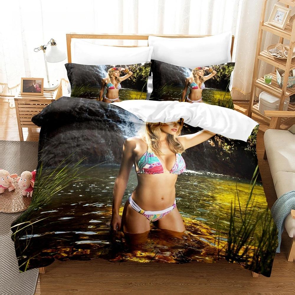 3D Print River Stream Bikini Beauty Bedding Set For Women ,boys Men Super Comfortable Microfiber Fabric Duvet Cover+Pillow Cases